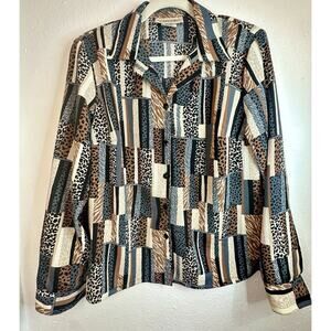 Vtg Donn Kenny Animal Print Long Sleeve Button Up Size Small